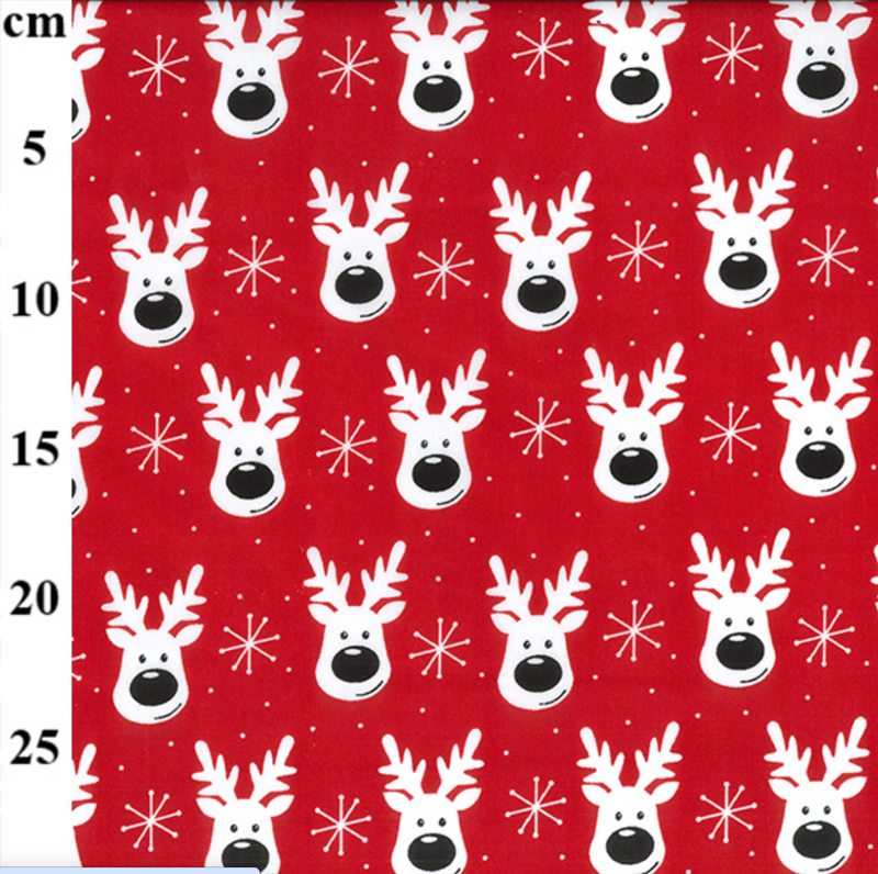 Christmas Rudolph Reindeer, Polycotton Fabric 112cm wide sold per 1/2 metre