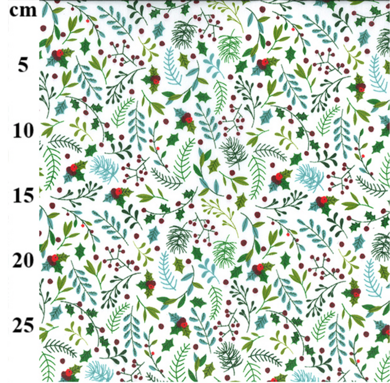 Christmas holly, Polycotton Fabric 112cm wide sold per 1/2 metre