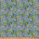 Whimsical Flower Garden Copen Blue Leaf, Premium Cotton Fabric sold per 1/2 Metre
