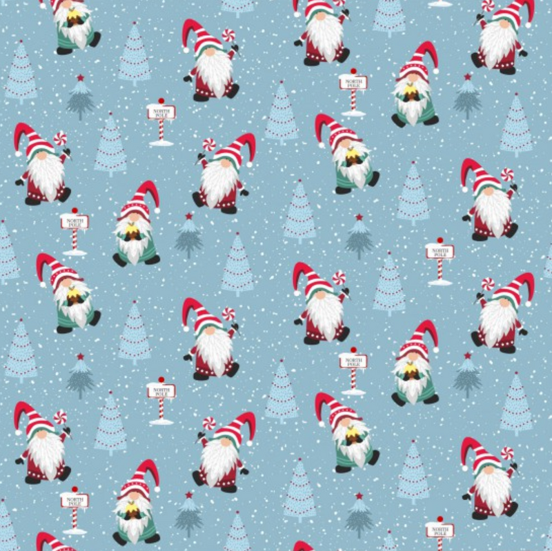 North Pole Gnome Parade 100% Premium Cotton fabric Sold Per 1/2 Metre