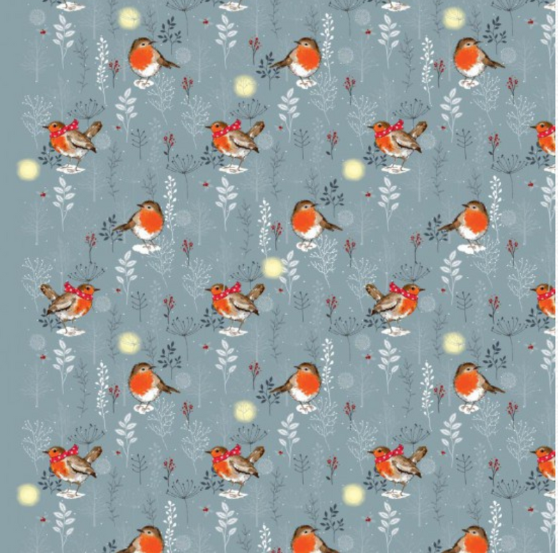 Christmas Robins 100% Premium Cotton fabric Sold Per 1/2 Metre