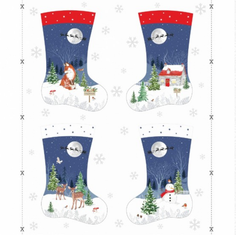 Christmas Eve Stocking Panel, 90 cm x 112cm (contains 4 individual stocking designs)