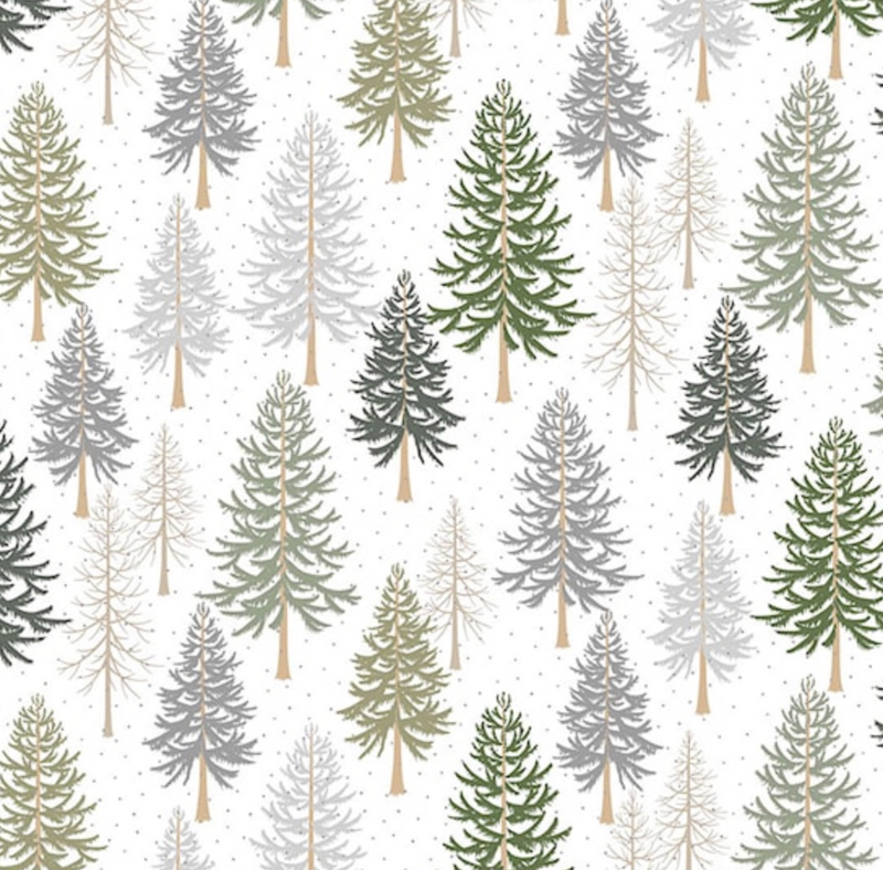 White Trees Snowfall 100% Premium Cotton Christmas Fabric Sold Per 1/2 Metre