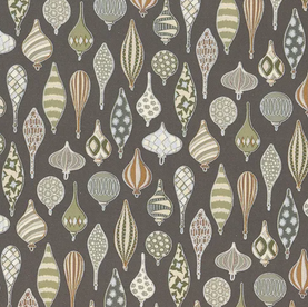 Dark Grey Baubles Snowfall Metallic 100% Premium Cotton Christmas Fabric Sold Per 1/2 Metre