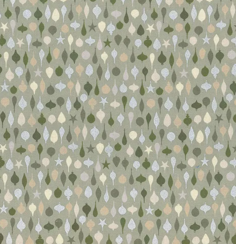 Sage Green Baubles Snowfall Metallic 100% Premium Cotton Christmas Fabric Sold Per 1/2 Metre