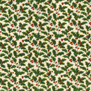 Gold Glitter Holly & Berries 100% Cotton Christmas Fabric Sold Per 1/2 Metre