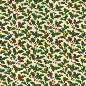 Gold Glitter Holly & Berries 100% Cotton Christmas Fabric Sold Per 1/2 Metre