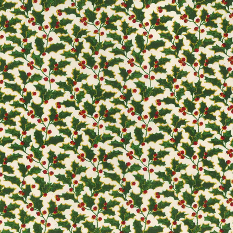 Gold Glitter Holly & Berries 100% Cotton Christmas Fabric Sold Per 1/2 Metre