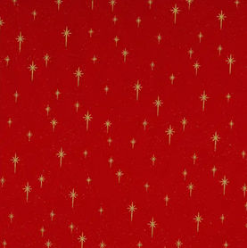 Red & Gold Shining Star 100% Cotton Christmas Fabric Sold Per 1/2 Metre
