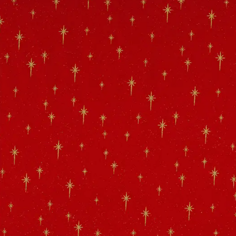 Red & Gold Shining Star 100% Cotton Christmas Fabric Sold Per 1/2 Metre