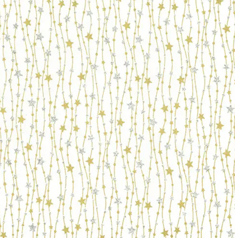 Cream Trailing Star Gold & Silver 100% Cotton Christmas Fabric Sold Per 1/2 Metre