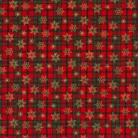 Gold Snowflakes Small Check Christmas Fabric 95% Cotton 5% Lurex Sold Per 1/2 Metre