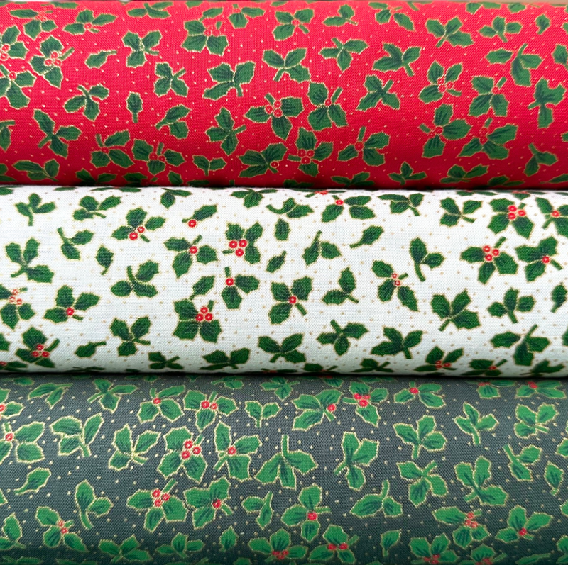 3 Piece HALF METRE Bundle Traditional Holly 100% Cotton Fabrics