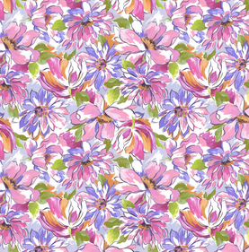 Packed Flowers Purple Perfection Premium Cotton Fabric By 3 Wishes Sold Per 1/2 Metre