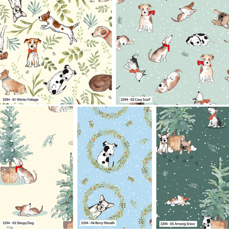 Man's Best Friend Dog Christmas 4 Piece Fat quarter Bundle 100% Cotton Fabrics
