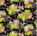 Timeless Treasures Wine Bottles & Grapes Premium Cotton Fabric Sold Per 1/2 Metre (black)