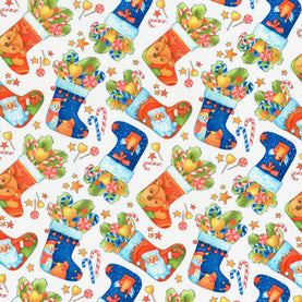 Christmas Stockings on Ivory Background Polycotton fabric, 112cm wide per 1/2 metre