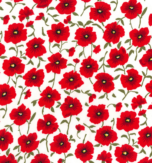 Ivory Poppy Parade - 100% Cotton Poplin Fabric - Sold Per Half Metre 112cm wide
