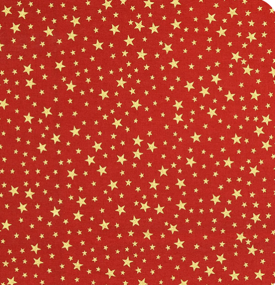 Rose & Hubble, Red & Gold Scattered Star 100% cotton fabric 136cm wide per 1/2 metre