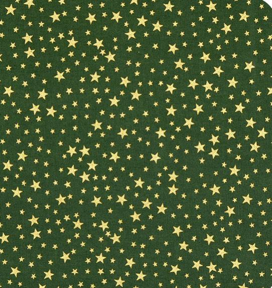 Rose & Hubble, Green & Gold Scattered Star 100% cotton fabric 136cm wide per 1/2 metre