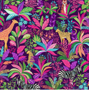 Tropica purple jungle design 100% cotton fabric, 112cm wide sold per 1/2 metre