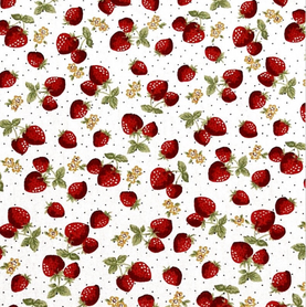 Rose & Hubble Ivory Strawberries 100% Cotton Poplin Fabric Sold Per 1/2 Metre 44" wide (112cm)