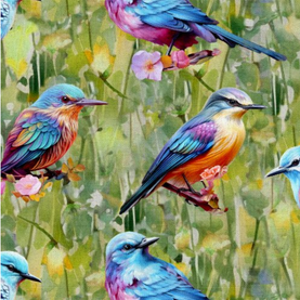 Spring Into Beauty Bird Perch 100% premium cotton fabric sold per 1/2 metre