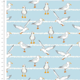 Sundaes By The Sea Hungry Seagull, 100% cotton fabric Sold Per 1/2 Metre