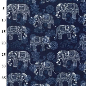 Moonlit Maharaja Elephants 100% Cotton Poplin Sold Per 1/2 Metre, 112cm Wide