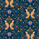 Dashwood Wildflower Foxes Blue 100% Premium Cotton Fabric, sold per 1/2 metre 112cm wide