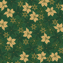 Snowfall Christmas Poinsettia Green & Gold Metallic 100% cotton fabric 44" wide per 1/2 metre