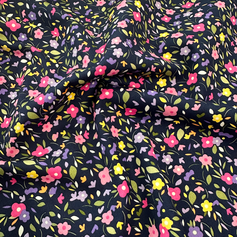 Isabella Navy Floral 100% Cotton Poplin Sold Per 1/2 Metre 112cm Wide