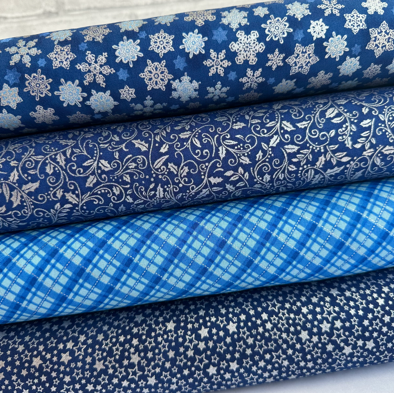 4 Piece Blue Traditional Trimmings Christmas Fabrics 100% Cotton