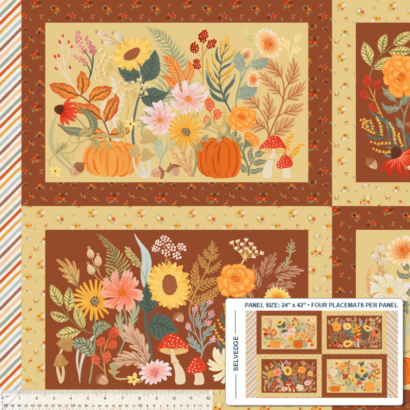 Harvest Gathering Placemat Panel - 100% Premium Cotton Fabric Sold Per Panel