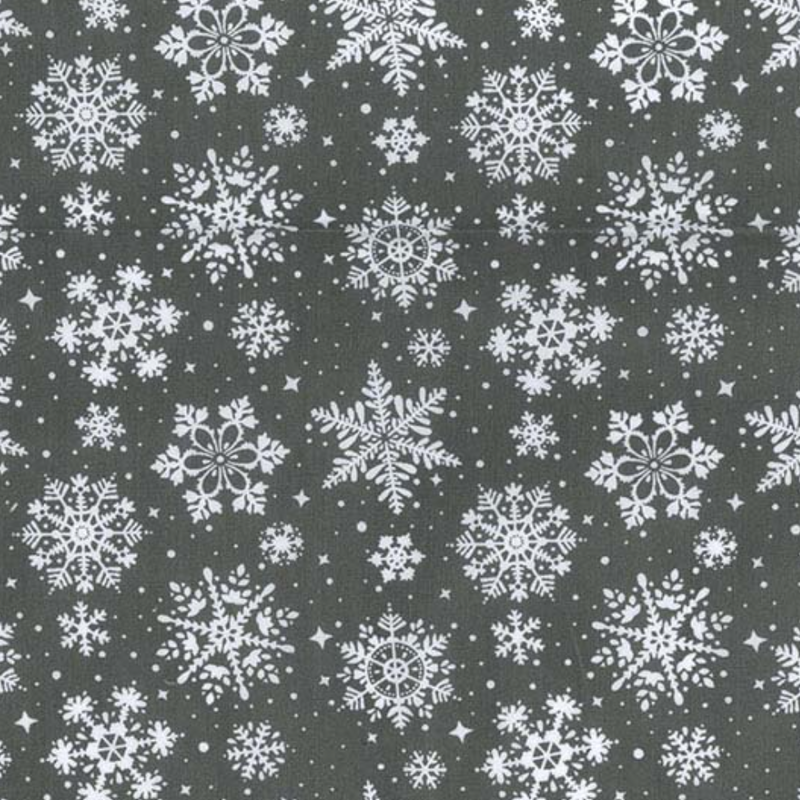 Grey Snowflake Poly-Cotton Fabric 112cm wide sold by the half metre
