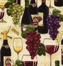 Timeless Treasures Wine Bottles & Grapes Premium Cotton Fabric Sold Per 1/2 Metre (cream)