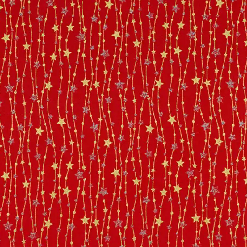 Red Trailing Star Gold & Silver 100% Cotton Christmas Fabric Sold Per 1/2 Metre