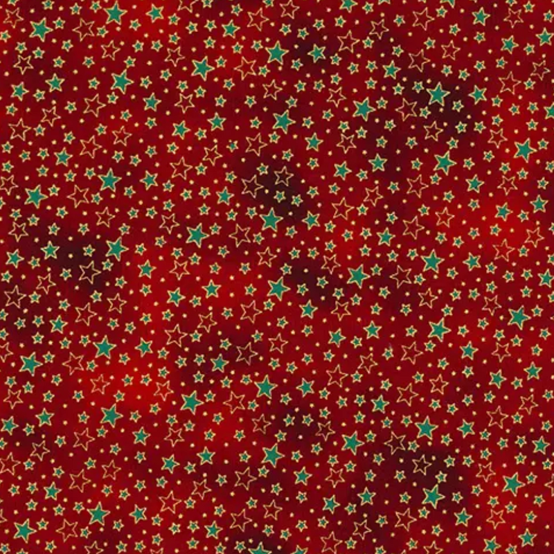Red Sparkly Stars 100% Cotton Christmas Fabric Sold Per 1/2 Metre