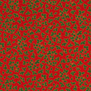 Red Traditional Holly 100% Cotton Christmas Fabric Sold Per 1/2 Metre