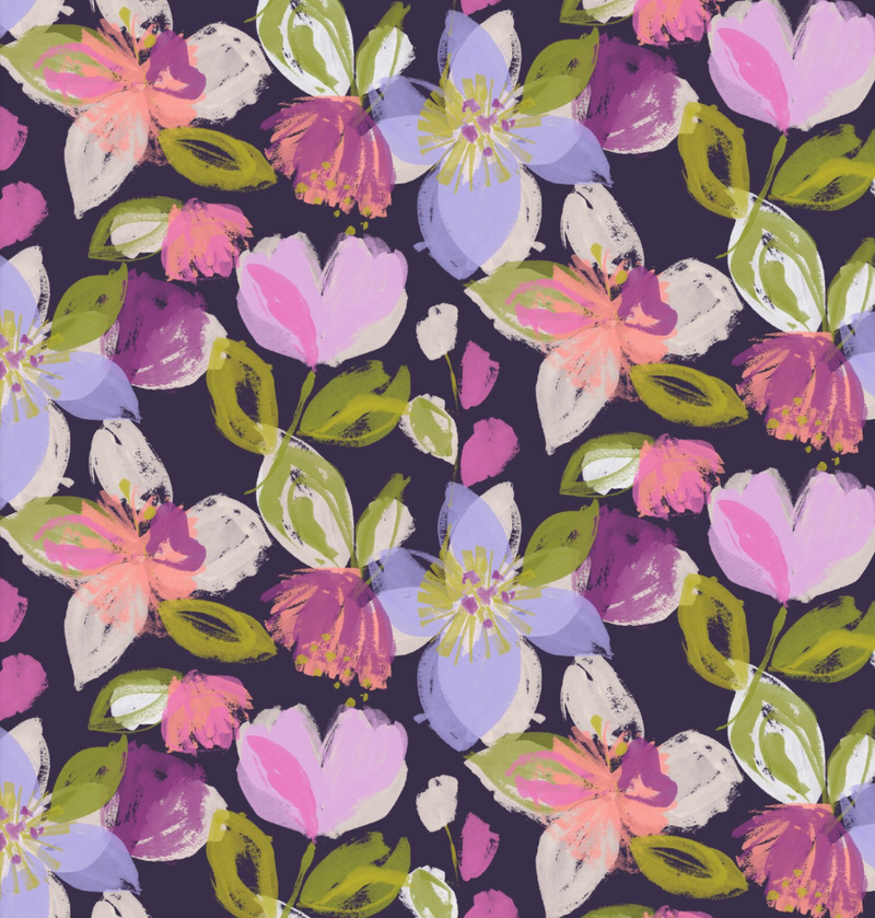 Floral Purple Perfection Premium Cotton Fabric By 3 Wishes Sold Per 1/2 Metre