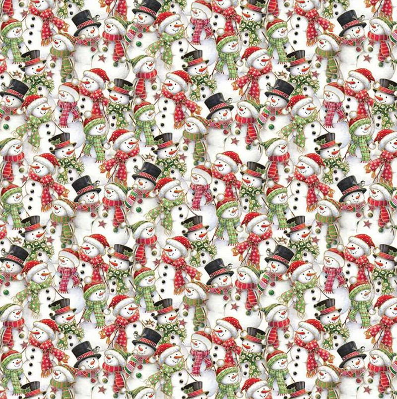 Metallic Snowman Parade 100% Premium Cotton Christmas Fabric Per Half Metre
