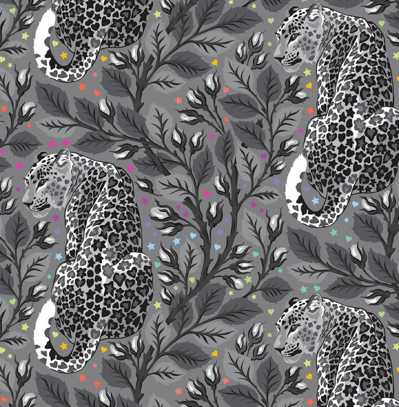 Grey Work Cheetah By Tula Pink 100% Premium Cotton Fabric 112cm Wide Per 1/2 Metre