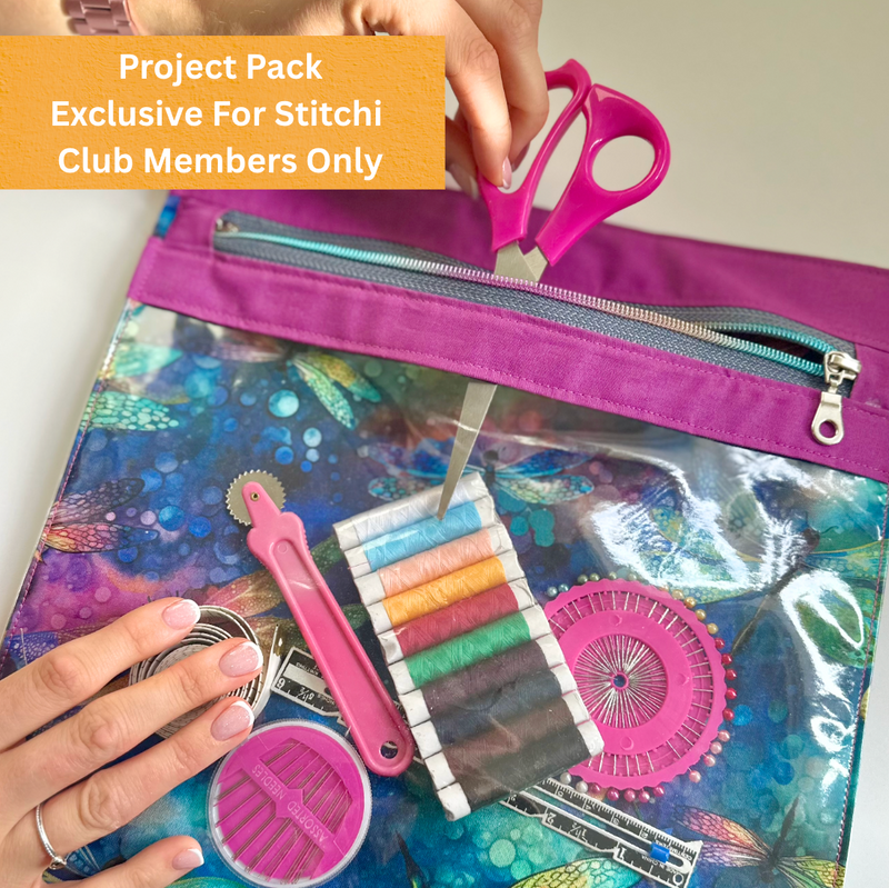 Dragonfly Themed - Clear Zipped Project Pouch Kit (For Stitchi Club Members) Does Not Include Video Tutorial