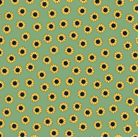 Sage Sunflowers - Sunny Honey 100% Premium Cotton Fabric 112cm Wide Per 1/2 Metre