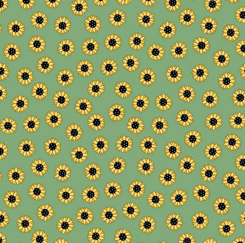 Sage Sunflowers - Sunny Honey 100% Premium Cotton Fabric 112cm Wide Per 1/2 Metre