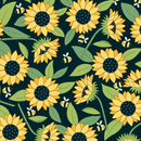 Sunflowers & Bees - Sunny Honey 100% Premium Cotton Fabric 112cm Wide Per 1/2 Metre