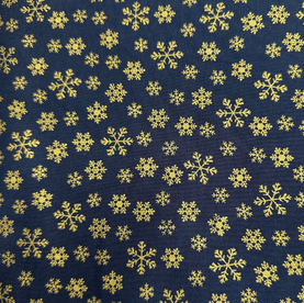 Navy Blue & Gold Christmas Snowflake 100% cotton fabric 44" wide per 1/2 metre