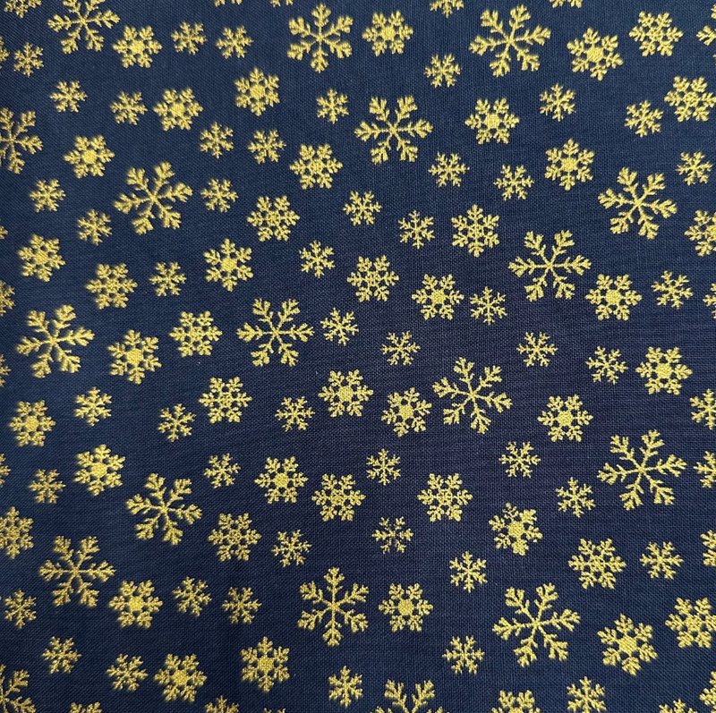 Navy Blue & Gold Christmas Snowflake 100% cotton fabric 44" wide per 1/2 metre