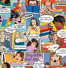 Sewing Comic 100% Premium Cotton Fabric 112cm Wide Sold Per Half Metre