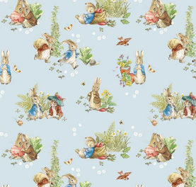 Blue Peter Rabbit 100% Premium Cotton Fabric 112cm Wide 44 Inches Sold Per 1/2 Metre